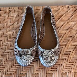 Tory Burch Chelsea Woven Leather Cap-Toe Flats Size 7.5